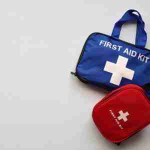 First aid backpack red & blue.